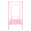 Structure de lit simple à baldaquin en métal, couleur rose, matériau en acier, tête de lit, conception à quatre colonnes, rangement inférieur, joints silencieux, affiches à assemblage simple, rembourrage stable pour le bruit, configuration