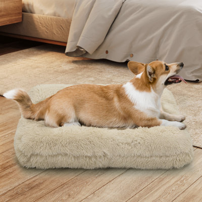 Plush Pet Dog Bed, Fluffy Anti Anxiety Dog Cage Bed Mattress with Non-Slip Bottom, Machine Washable