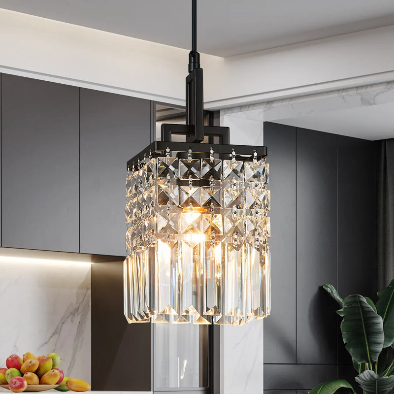 Ensemble de 2 luminaires suspendus carrés modernes en cristal noir, lampe de ferme réglable pour îlot de cuisine, salle à manger, chambre à coucher