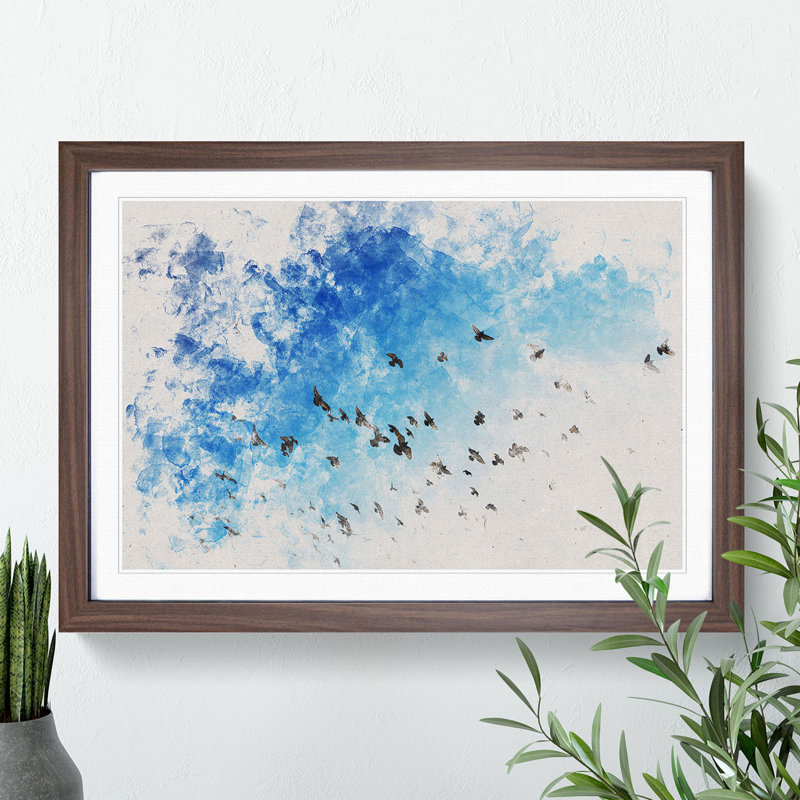 Flying Pigeons - Picture Frame Painting, 48cm H x 65cm W x 2cm D, Walnut Framed