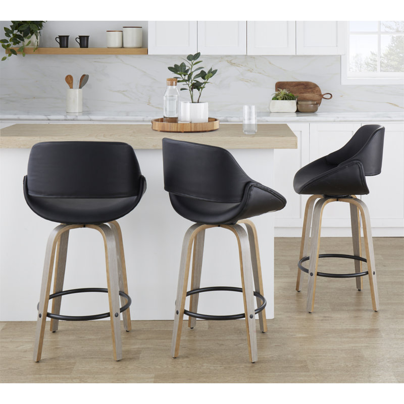 Tabouret de bar 26 po Mid-Century, Gris clair / noir