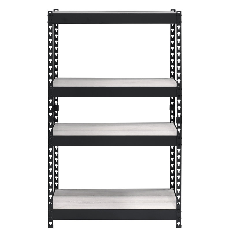 Bibliothèque en métal et bois 4 en noir naturel pour l'organisation de couloir rectangulaire avec salle d'étude de finition