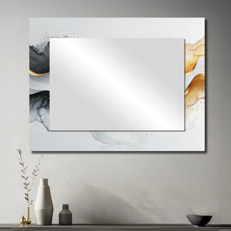 Vagues abstraites blanches et dorées d'introspection - Art mural miroir moderne - imprimé sur métal, 30 po x 40 po