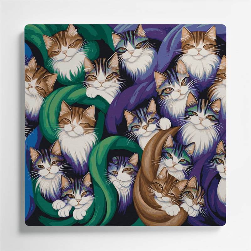 Art mural en métal «Cats Scottish Fold» mauve, H 8 po x l 8 po