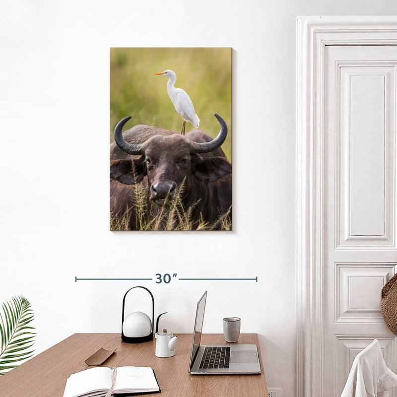 Brampt Cattle Egret And Buffalo, 30" H x 20" W