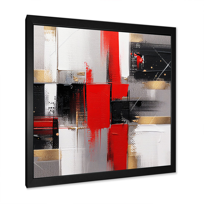 «Red and Gold Cubic Abstract I», reproduction sur toile, H 16 po x l 16 po x P 1 po, Cadre photo noir
