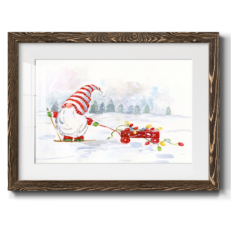 Hiver gnome II - reproduction encadrée rustique avec tableau mat, Noyer, H 18 po x l 26 po x P 1,5 po