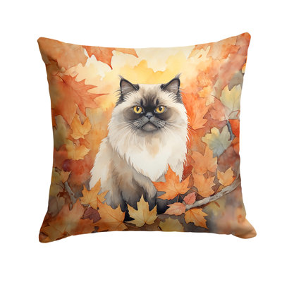 Himalayan Cat in Fall Leaves Throw Pillow