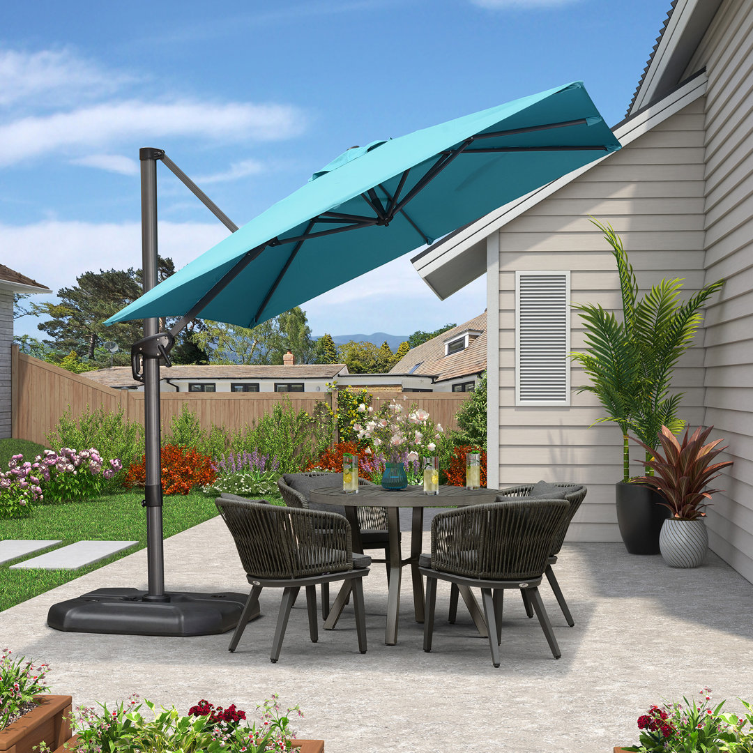 8' Square Medium Cantilever Umbrella Aluminum Offset with Base and 360-degree Rotation Purple Leaf Fabric 