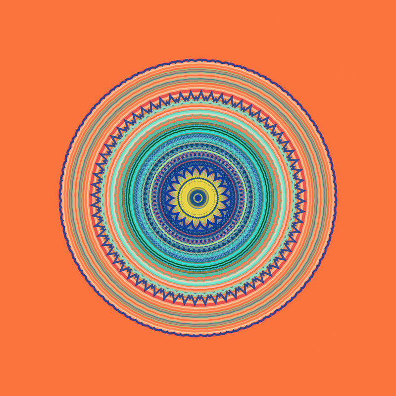 Mandala orange vif, H 12 po x l 12 po