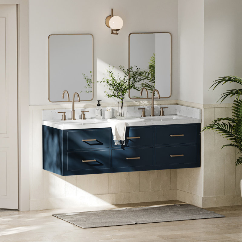 Macolm 72.25'' W Double Vanity, Midnight Blue, Satin Brass, 72"