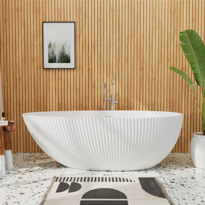 67" L Shell Texture Design Solid Surface Freestanding Bathtub