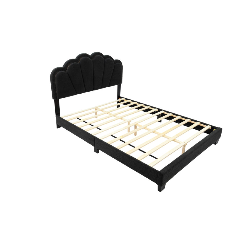 Grand lit moderne avec capitonnage élégant et DEL, gris anthracite, sans sommier tapissier, lumières à DEL de la tête de lit festonnée fabriquées en bois, couleur gris anthracite, ressort requis, cadre, style de chambre à coucher