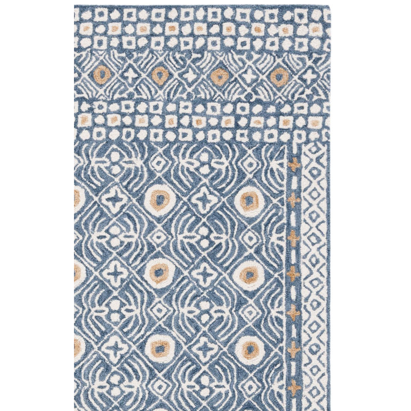 Tapis bleu en laine / coton touffeté à la main Mallisa, Carré 5 pi