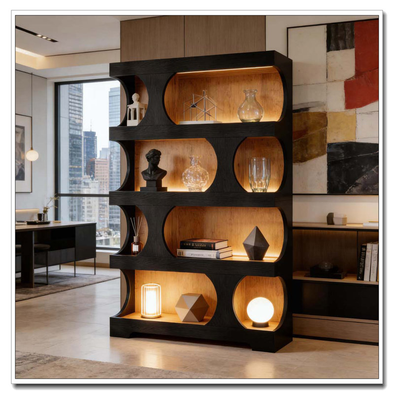Bibliothèque de rangement en forme de S, Brun