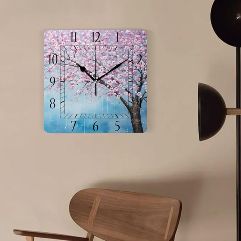 Decorative Wall Clock 10 Inch Silent Square Clocks For Home Living Room Kitchen,Llama Painting Tree Image