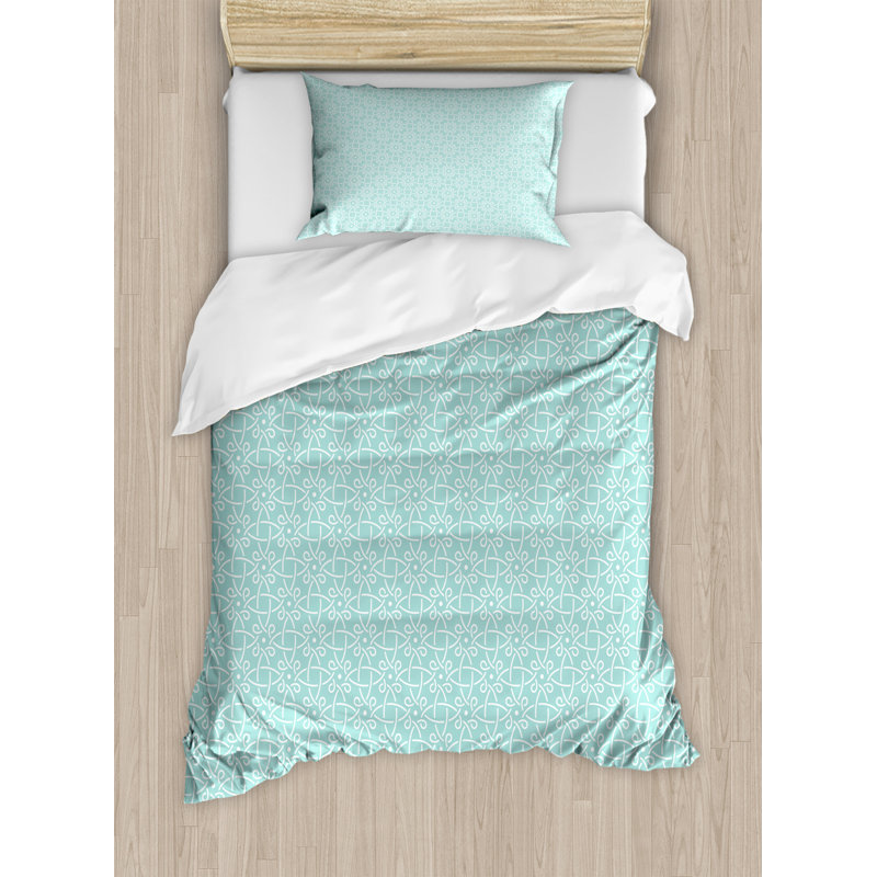 Pale Teal Jade Green Geometric Twin Duvet Cover Set