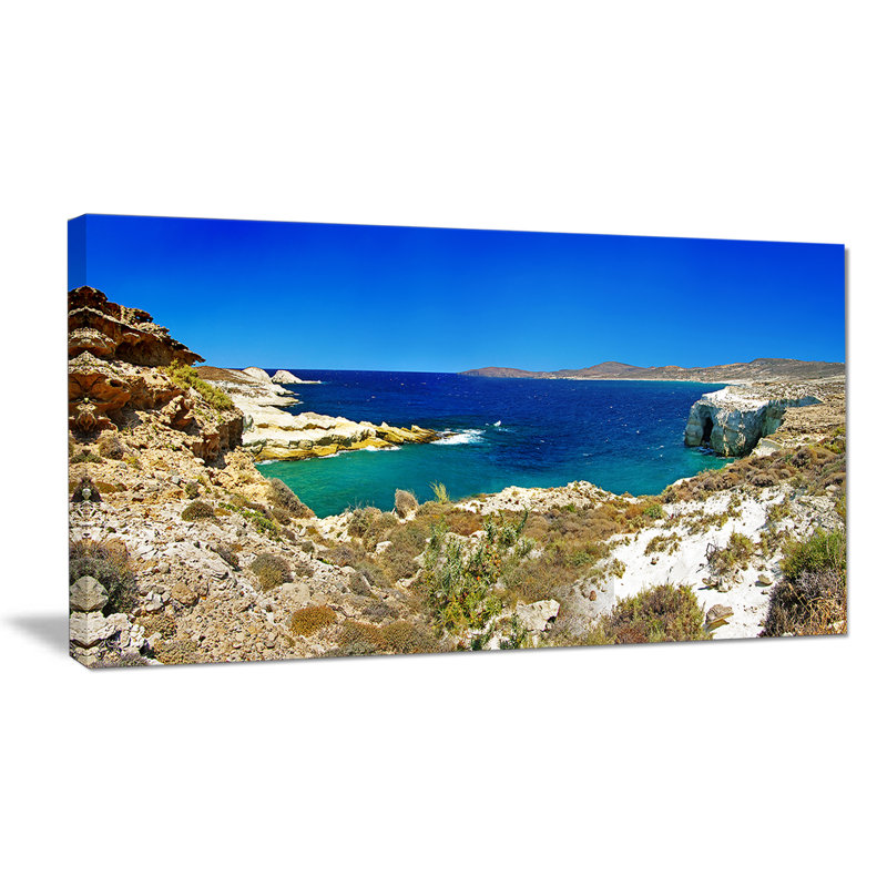 Milos Island Bay Panorama - reproduction de photo sur toile tendue, H 16 po x l 32 po x P 1 po