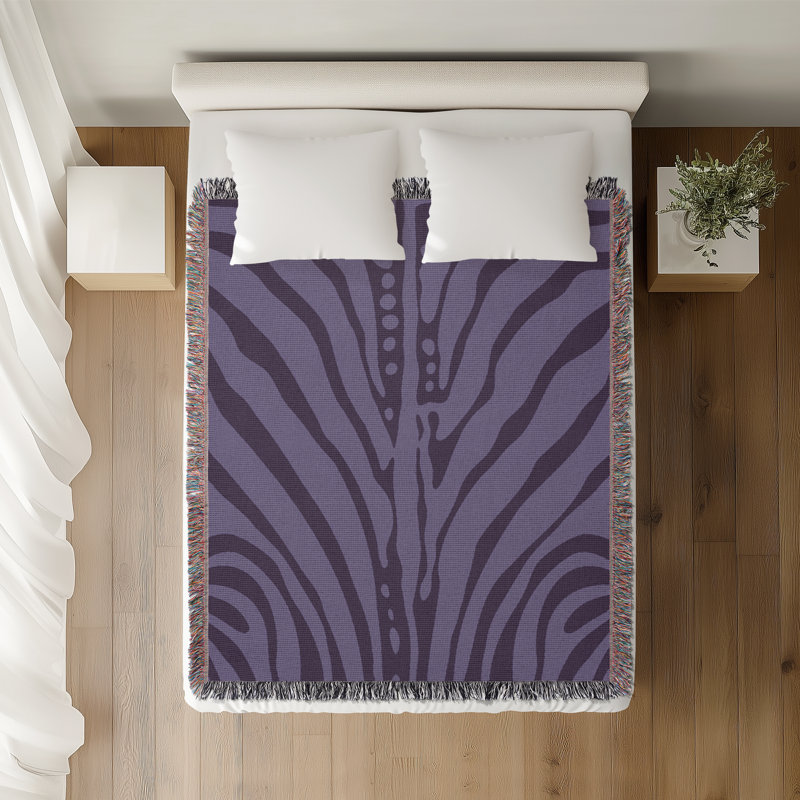 Jeté en coton à imprimé zébré, 50x60, Lilas