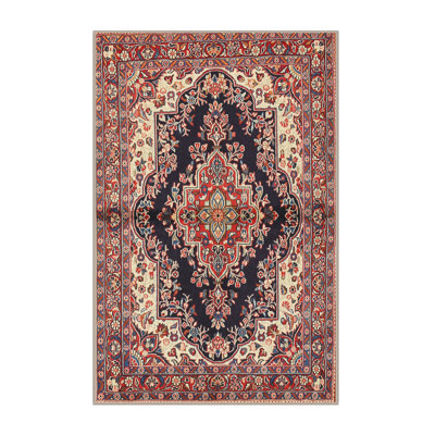 Tapis beige / rouge / brun en laine / polyester tissé à la machine Tabb