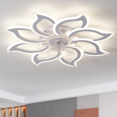 Ventilateur de plafond encastré à DEL de 37 po avec éclairage, conception florale, télécommande et application, 3 couleurs, 6 vitesses