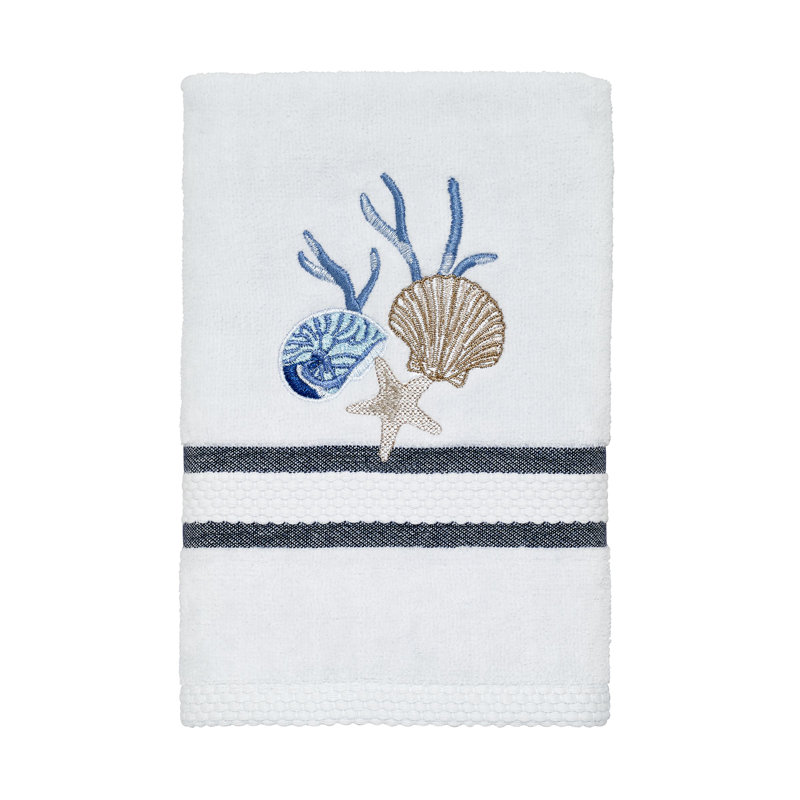 White and Blue Cotton Embroidered Fingertip Towel Set
