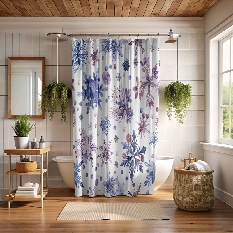 Rideau de douche Snowy Flowers - Premium, H 74 po x l 71 po