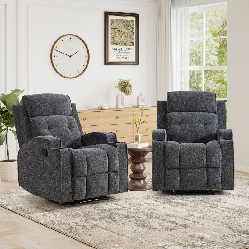 31.5'' Wide Manual Recliner Chair With Dual Cup Holders And Soft Microfiber Upholstery(Set Of 2), Dark Gray