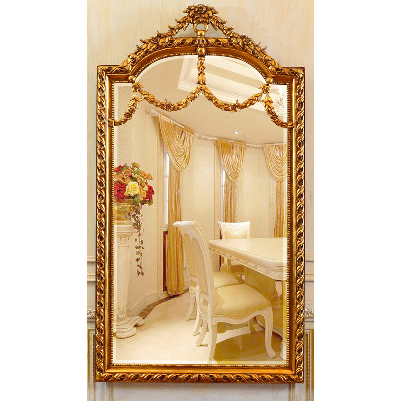 Aurora Flat Solid And Engineered Wood Mirror, Antique Gold