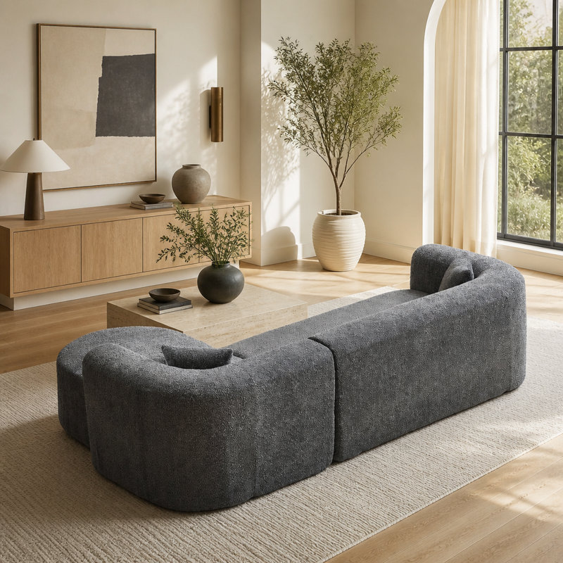 Canapé d'angle modulaire de 278 cm (109,4 pouces) avec dossier incurvé en forme de L, style nuage, sans assemblage, Gris