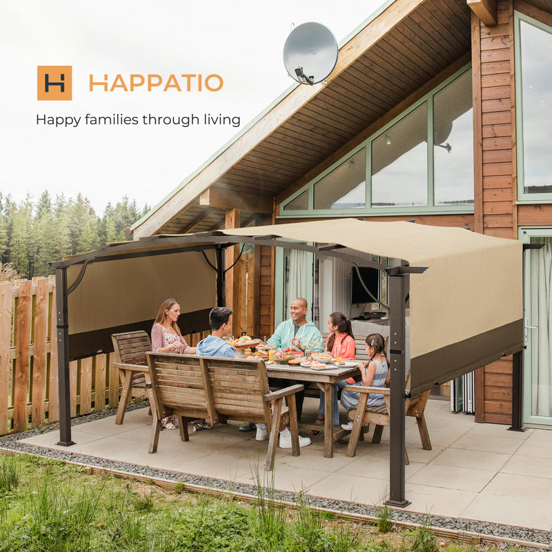 Aluminum Pergola with Canopy, Brown Canopy/Brown Frame, 91.30" H x 139.80" W x 139.80" D