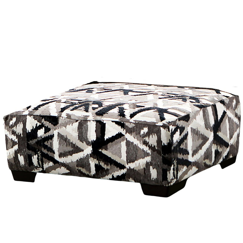 Carré de style contemporain, motif multicolore dynamique, siège à ressorts ensachés, pieds fuselés en plastique, profondeur de 38 pouces, chenille et bois massif