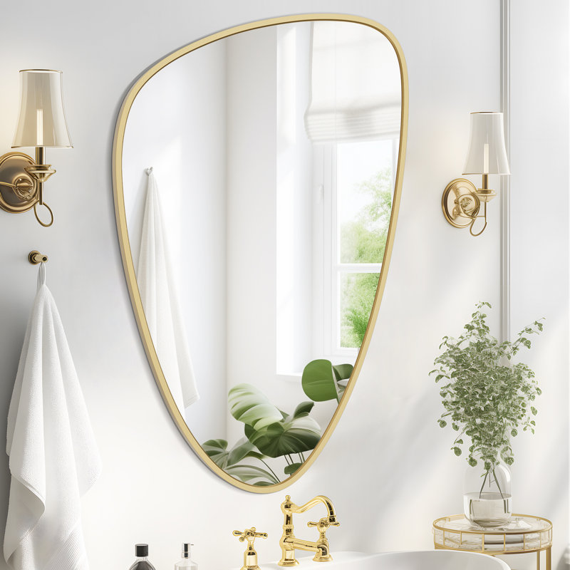 Miroir de décoration murale irrégulier, Doré, 36 po x 23 po