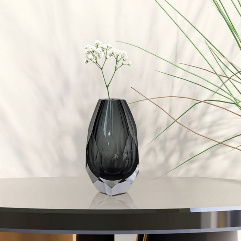 Vase de table Ava Art Deco, Gris, H 4,13 po x l 4 po x P 8,66 po