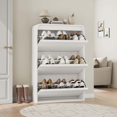 Shoe Cabinet with 3 Flip Drawers, Wooden Cabinet with Adjustable Shelves and Hidden Handle