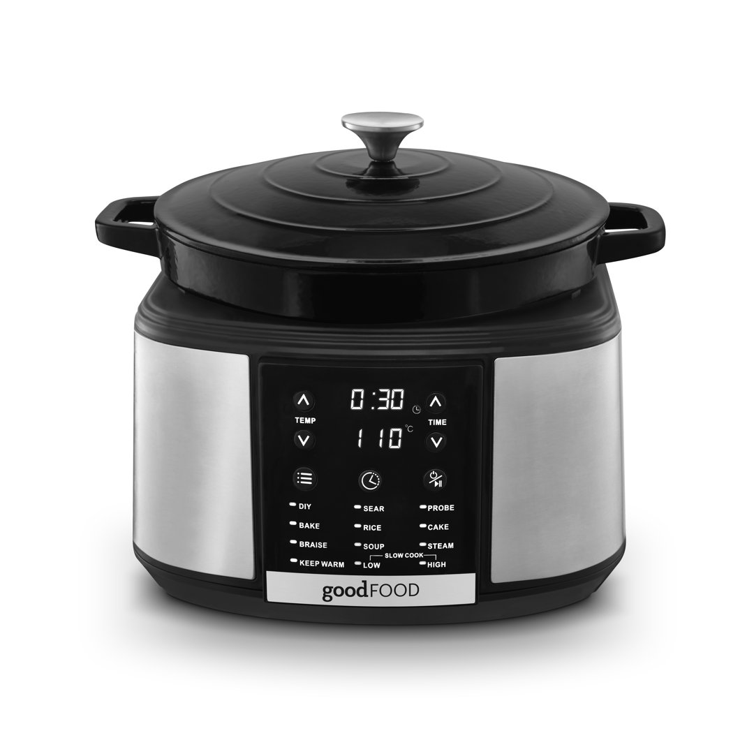 GF16012 Good Food in partnership with Tower 12-in-1 Multi-Cooker with 12 Cooking Pre-sets, Removable Cast Iron Pot, Cast Iron, 12 Hour Timer, 1500W, B