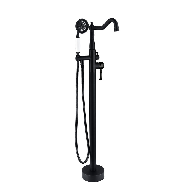 Robinet de baignoire autoportant avec douche à main, noir mat de qualité construction
