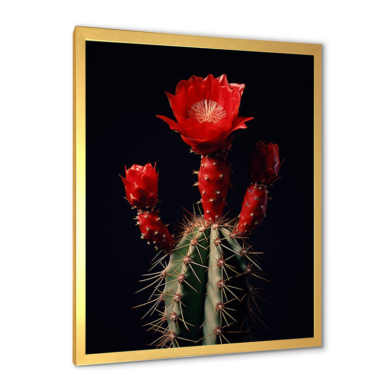 " Cactus Red And Black Maroon Monolith I ", 44" H x 34" W x 1.5" D, Gold Single Picture Framed