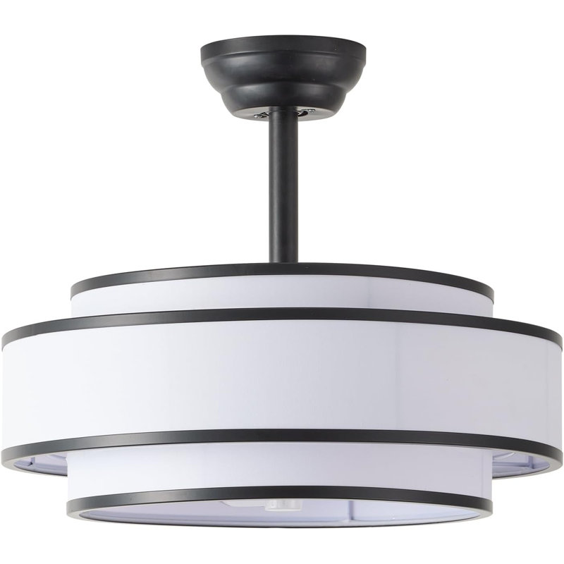 20" Caged Ceiling Fans With Lights And Remote, Fandelier Ceiling Fan With Light, Modern Bladeless Quiet Reversible Motor 6 Speeds For Bedroom, Nursery, Living Room, Black