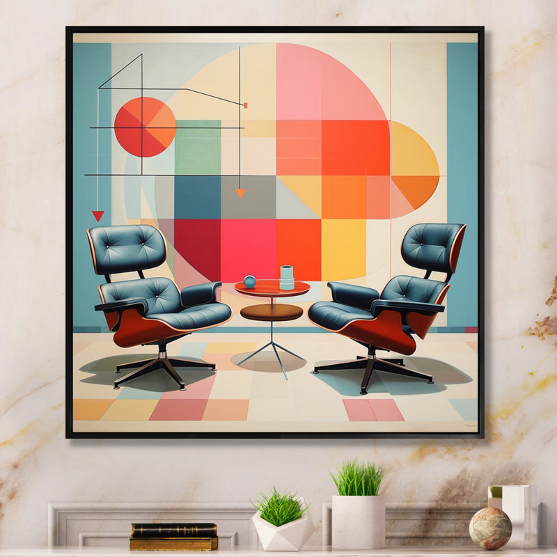 «Mid-Century Eames Delight» coloré - imprimé, H 30 po x l 30 po x P 1 po, Cadre flottant noir