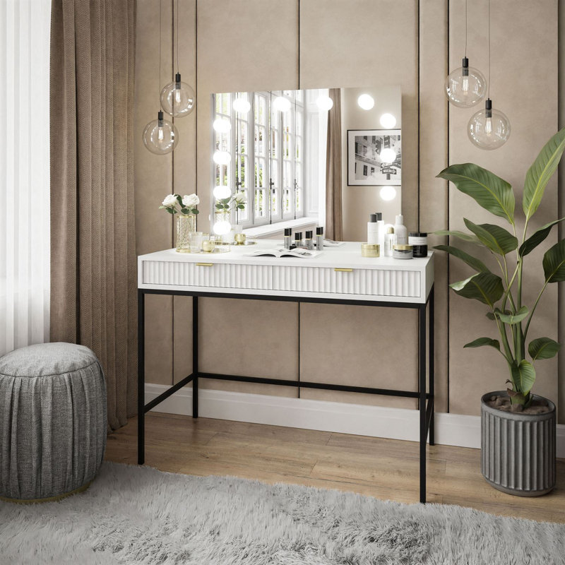 Masiel Dressing Table with Mirror, White Matt/Black