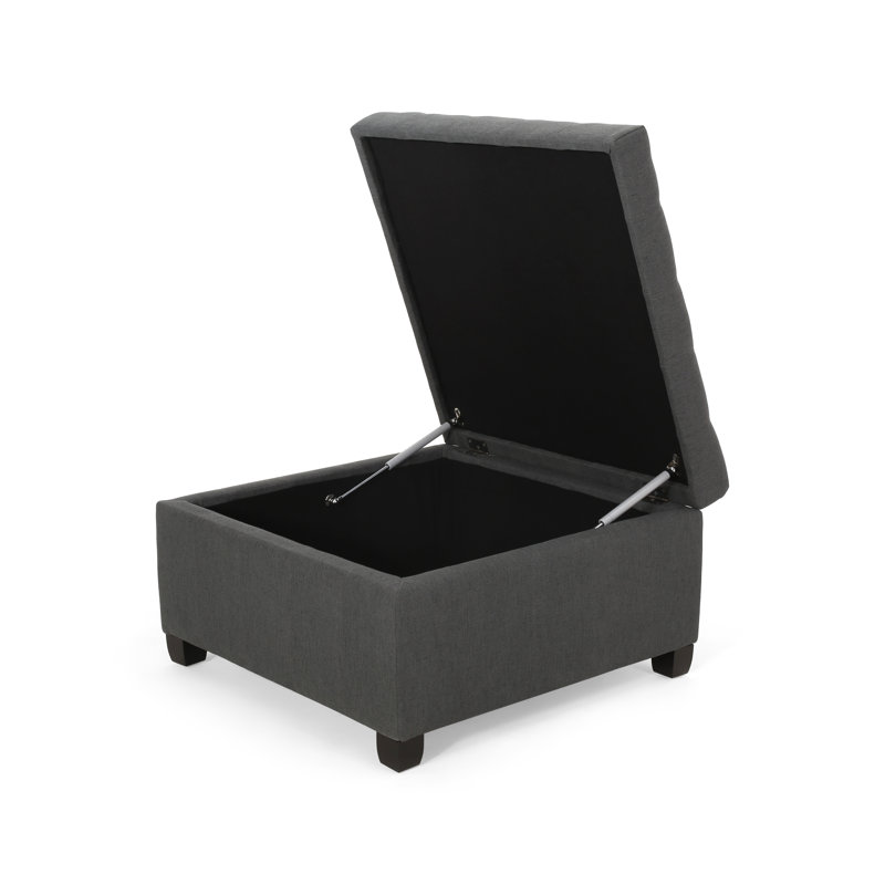 Dark Gray Tufted Fabric Storage Ottoman with Soft Close Lid - Upholstered Accent Furniture for Living Room & Bedroom