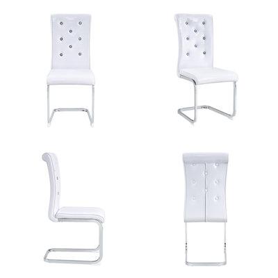 PVC Faux Leather Upholstered Dining Chairs Kitchen Chairs Cantilever Chairs Set of 4, with Crystal Buckle Tufted