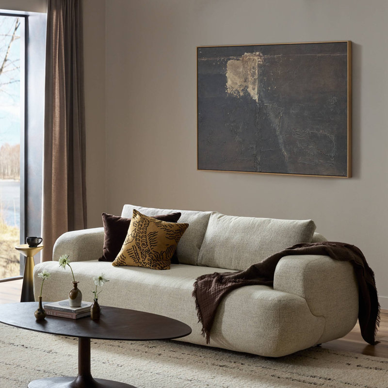 Canapé à accoudoirs encastrés 90 po Fontaine, 100% polyester beige