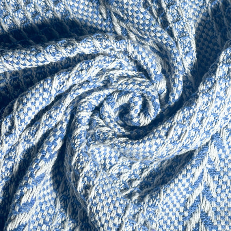 Jeté 100% coton, Bleu ciel / blanc