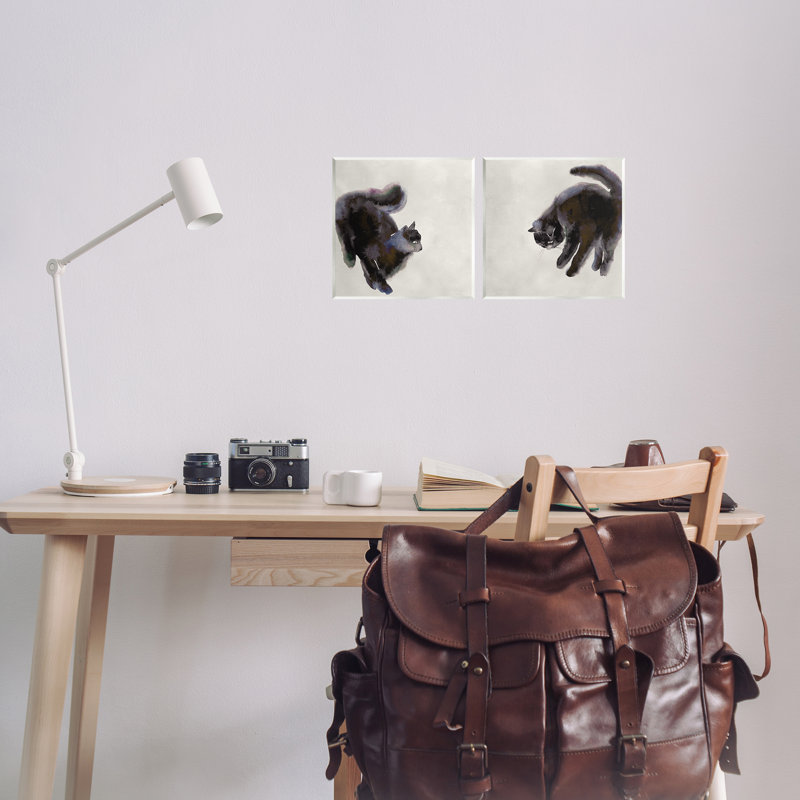Fuzzy Black Cats on Wall Plaque Art Set by Melissa Wang