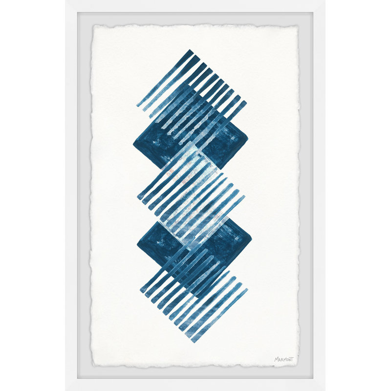 Stacked Gray Diamonds by Marmont Hill - Single Picture Frame Painting, 30 cm H x 20 cm W x 3.81cm D, White Framed, Blue