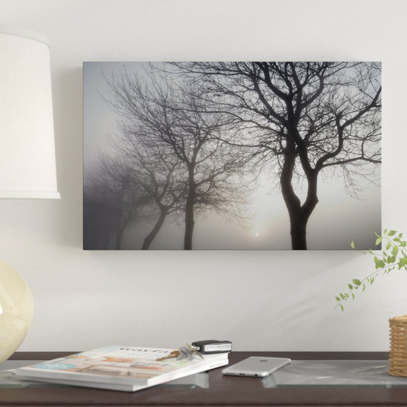 «Hazy Dawn with Tree Tree Silhouettes Band», reproduction de photo sur toile tendue, H 12 po x l 19 po