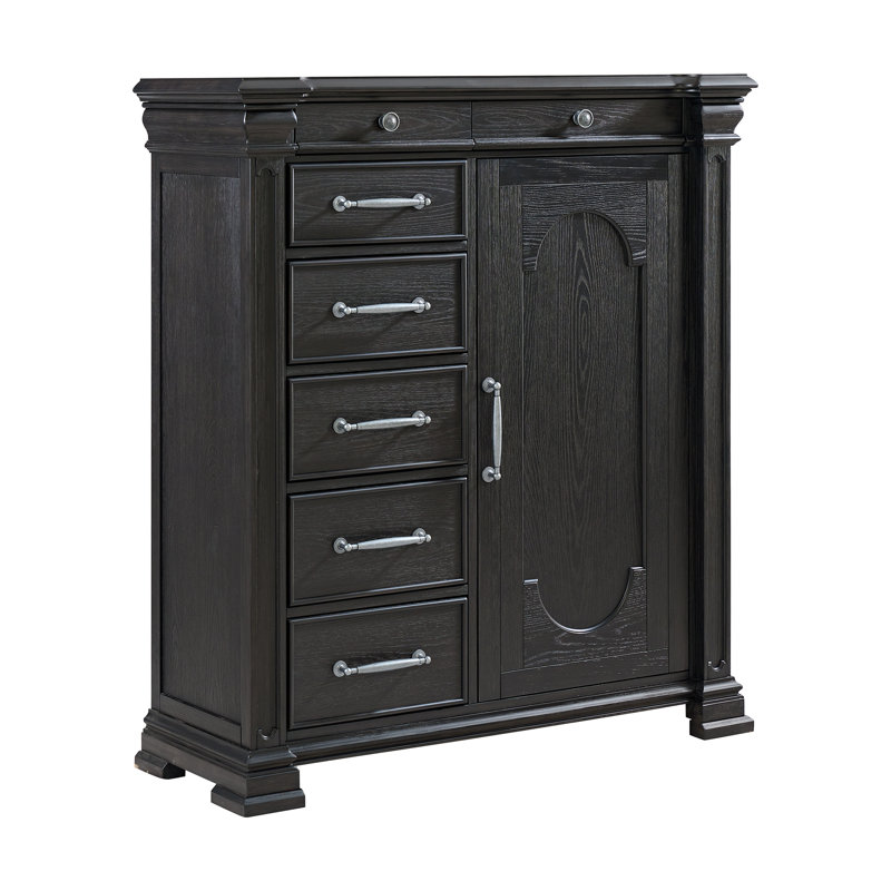  Commode noire à 1 porte et 7 tiroirs Paterson
