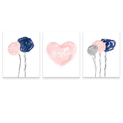 Fleurs et cœur personnalisé, 3 impressions sur papier